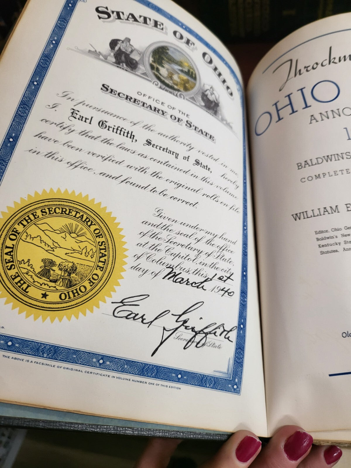 Throckmorton's 1940  Ohio Code Annotated Keyed Blue Book #2867