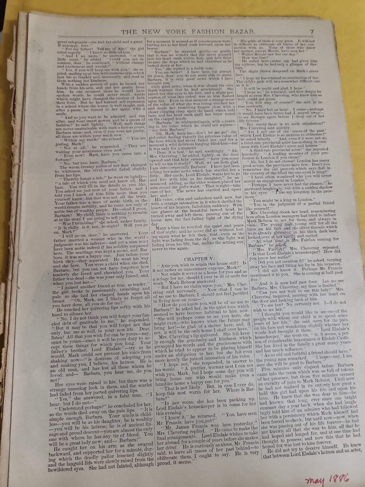 Antique Book - New York Fashion Bazar Magazine Partial May 1886  #2703