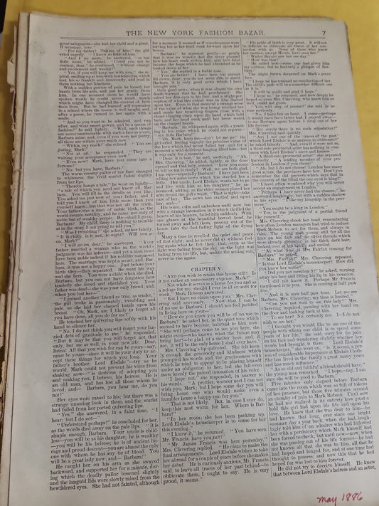Antique Book - New York Fashion Bazar Magazine Partial May 1886  #2703
