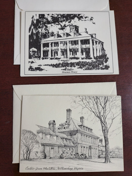 2 Charles H Overly Studio Sketch Greeting Cards 3.5 x 5" + Envelopes NOS