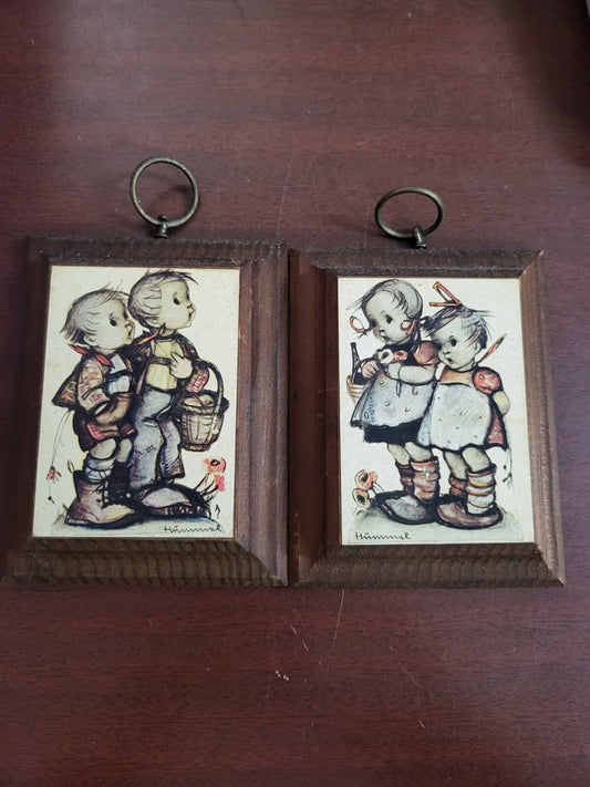 2 - Hummel Wood Plaque Boy & Girl 4.5 x 3.5 x 1" +hanger each  #4159