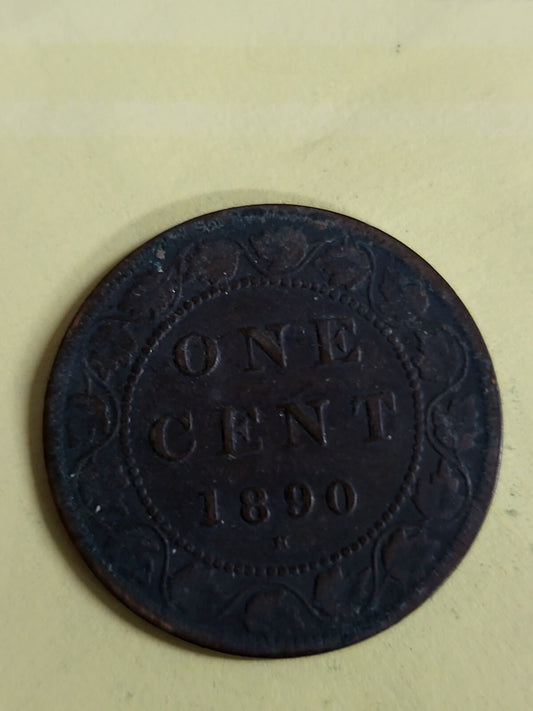1890 Canadian Penny Queen Victoria 1" Antique Foreign Currency  #172