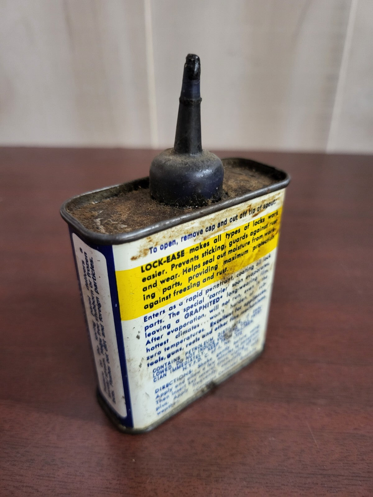 Vintage Lock-Ease Oil Can Graphited Lock Fluid EMPTY 3 x 3 x 1"