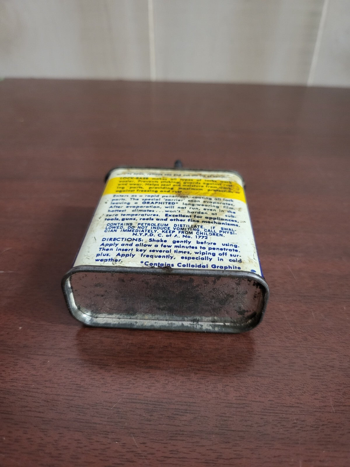 Vintage Lock-Ease Oil Can Graphited Lock Fluid EMPTY 3 x 3 x 1"
