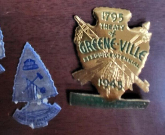 7 Vintage 1945 Tin Stickers Treaty of Greene-Ville OH Sesquicentennial  ** #153