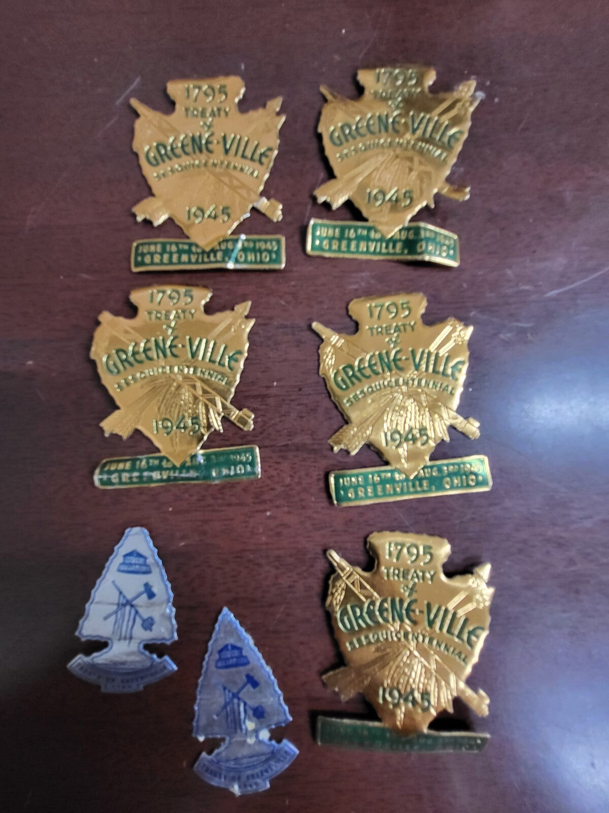 7 Vintage 1945 Tin Stickers Treaty of Greene-Ville OH Sesquicentennial  ** #153