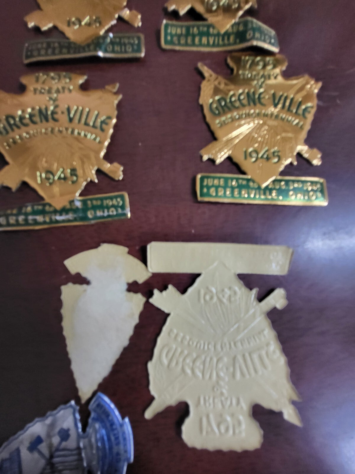 7 Vintage 1945 Tin Stickers Treaty of Greene-Ville OH Sesquicentennial  ** #153