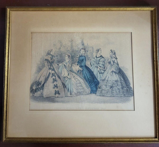 Godey's Fashions for September 1861 Framed Lithograph ~12 x 9" add 3" each side