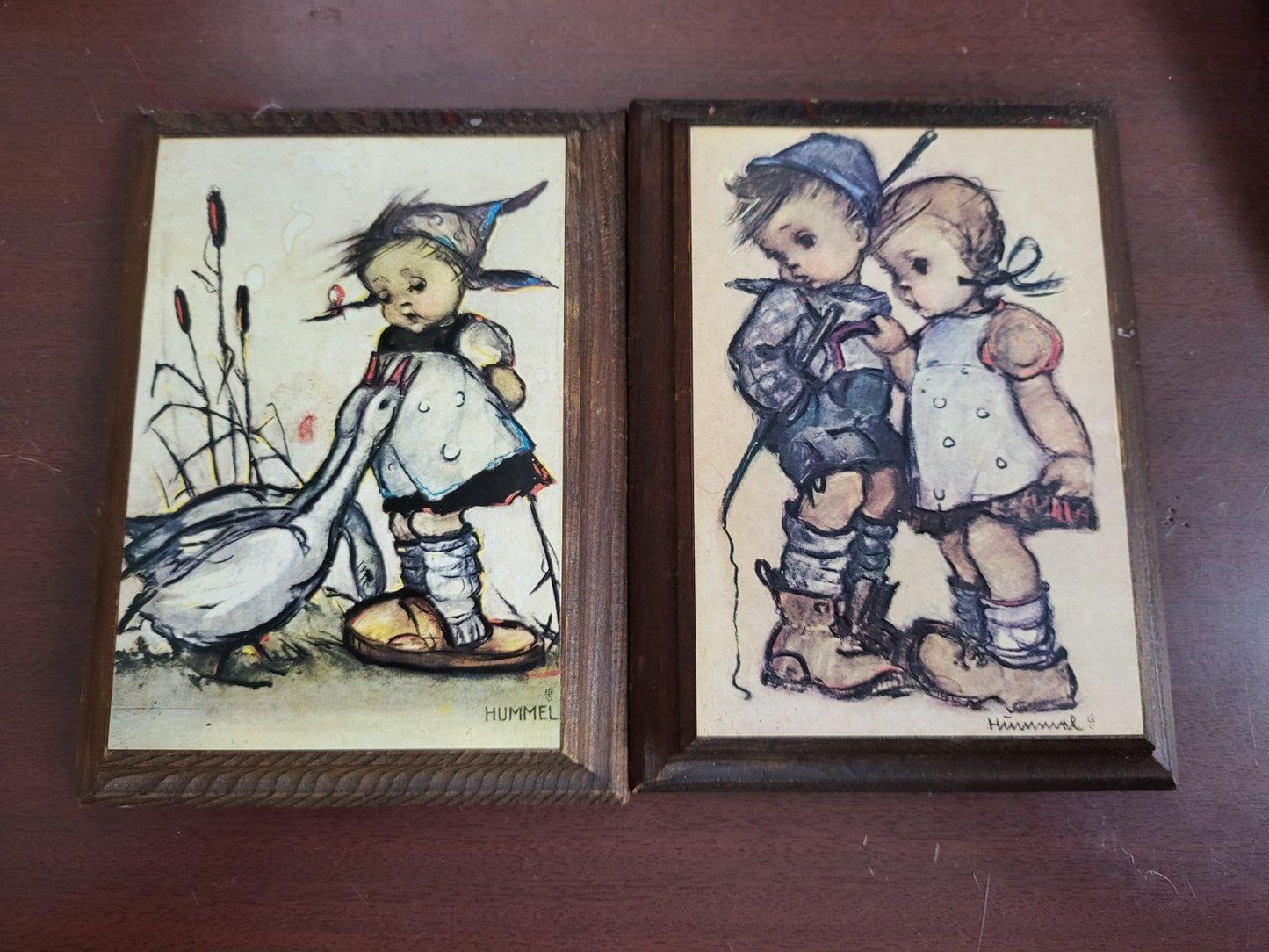 2 - Hummel Wood Plaque Boy & Girl 7 x 5.25 x 1" each  #4170