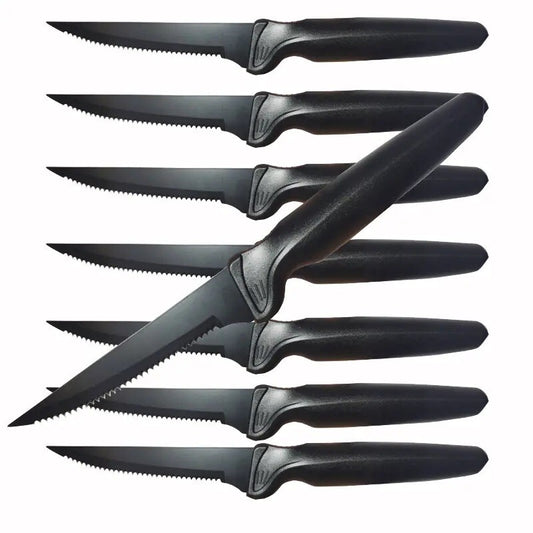 8 count Chef Knife Set 10" Black Stainless Steel Kitchen Steak Knives