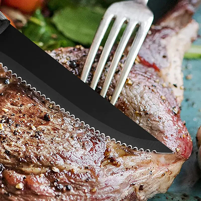 8 count Chef Knife Set 10" Black Stainless Steel Kitchen Steak Knives