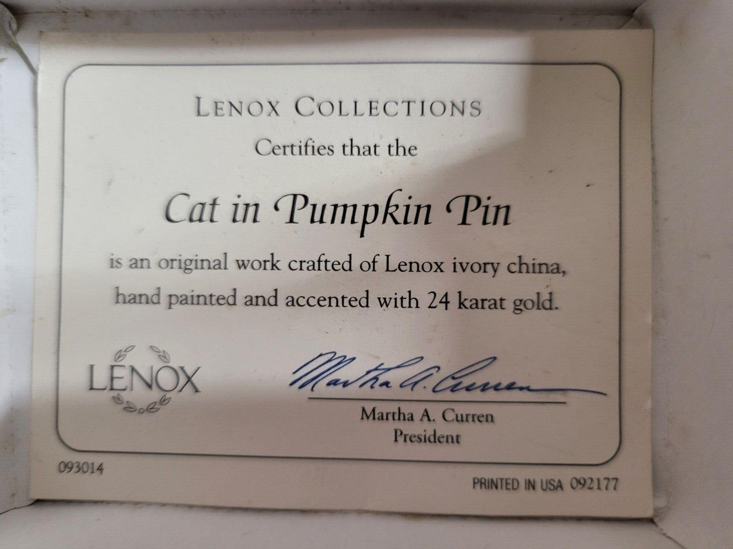 Lenox Cat in Pumpkin Pin Ivory China & 24 karat Gold & Certificate 1.5"H  #155