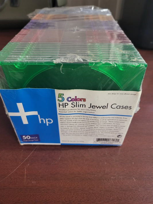 HP Slim Jewel Cases 5 Colors 50ct -1  NIOP CD DVD Case