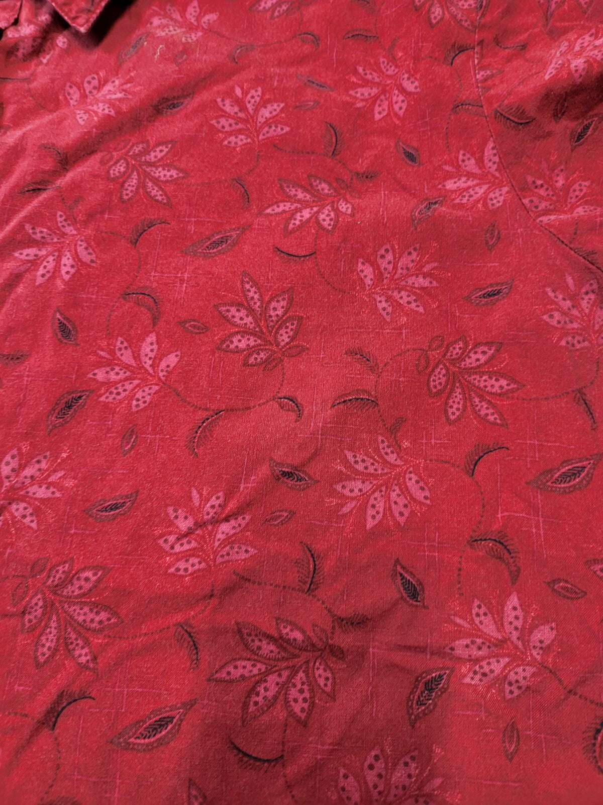 Ladies Blouse 22/24 Red Patterned Button Front Bobbie Brooks  Sh 21" Ch 26" L 26