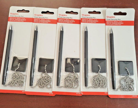 5 Chain Security Pen & Adhesive Square 6" Ballpoint Black Ink Secure Pen on 23.6