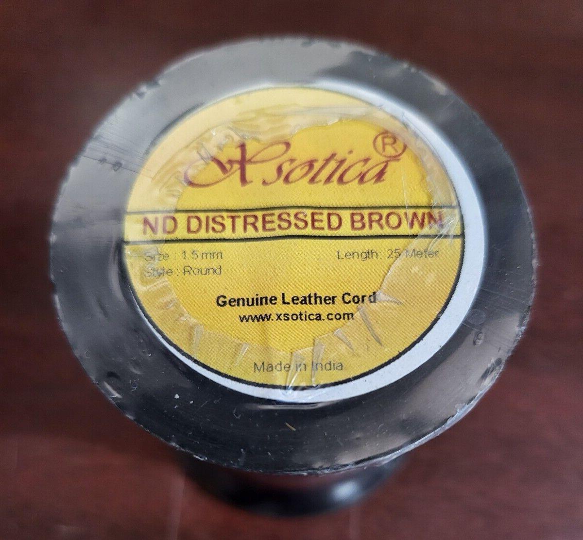 1.5 mm Genuine Leather Cord 25 meters (82 ft or 27 yd)  Round ND Distresses Bro