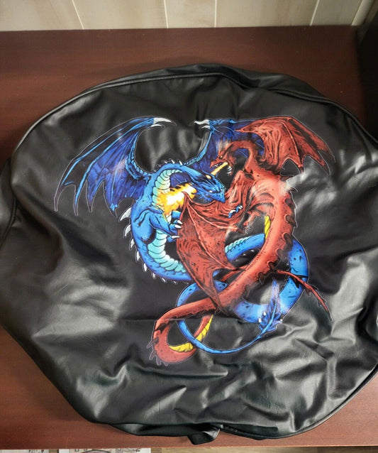 Dragon Fight Spare Tire Cover 29"W  Elastic Drawstring Closure Faux Leather NWOT