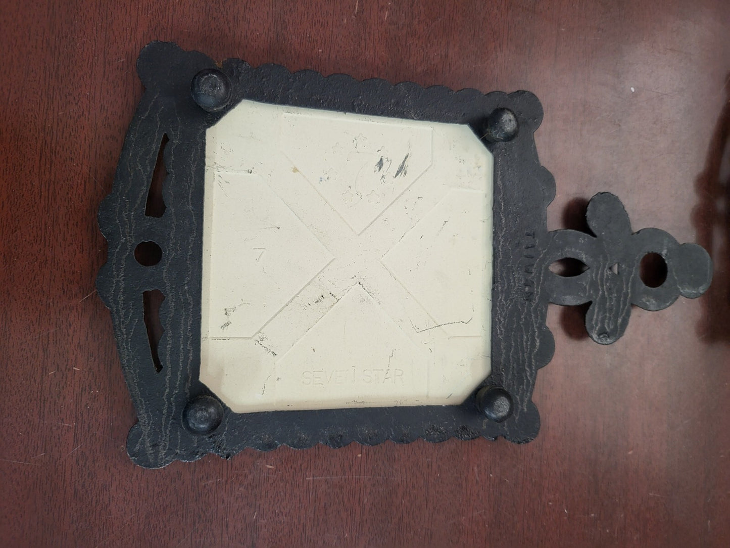 Vintage Trivet Water Pitcher Cast Iron & Ceramic Hot Pad Pot Holder Coaster Coun