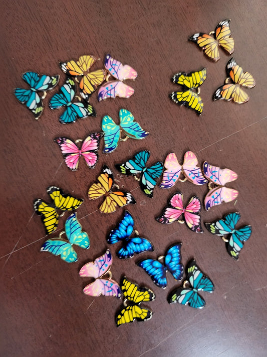 20 Metal Butterfly Pendants Charms 7/8"W x 1/2"H Multicolor Enamel Jewelry Makin