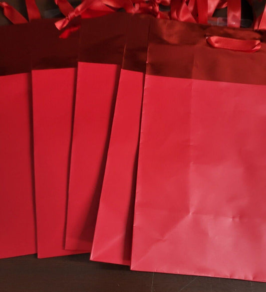 5 American Greetings Gift Bags RED with Ribbon Handles ~7 x 4 x 10"