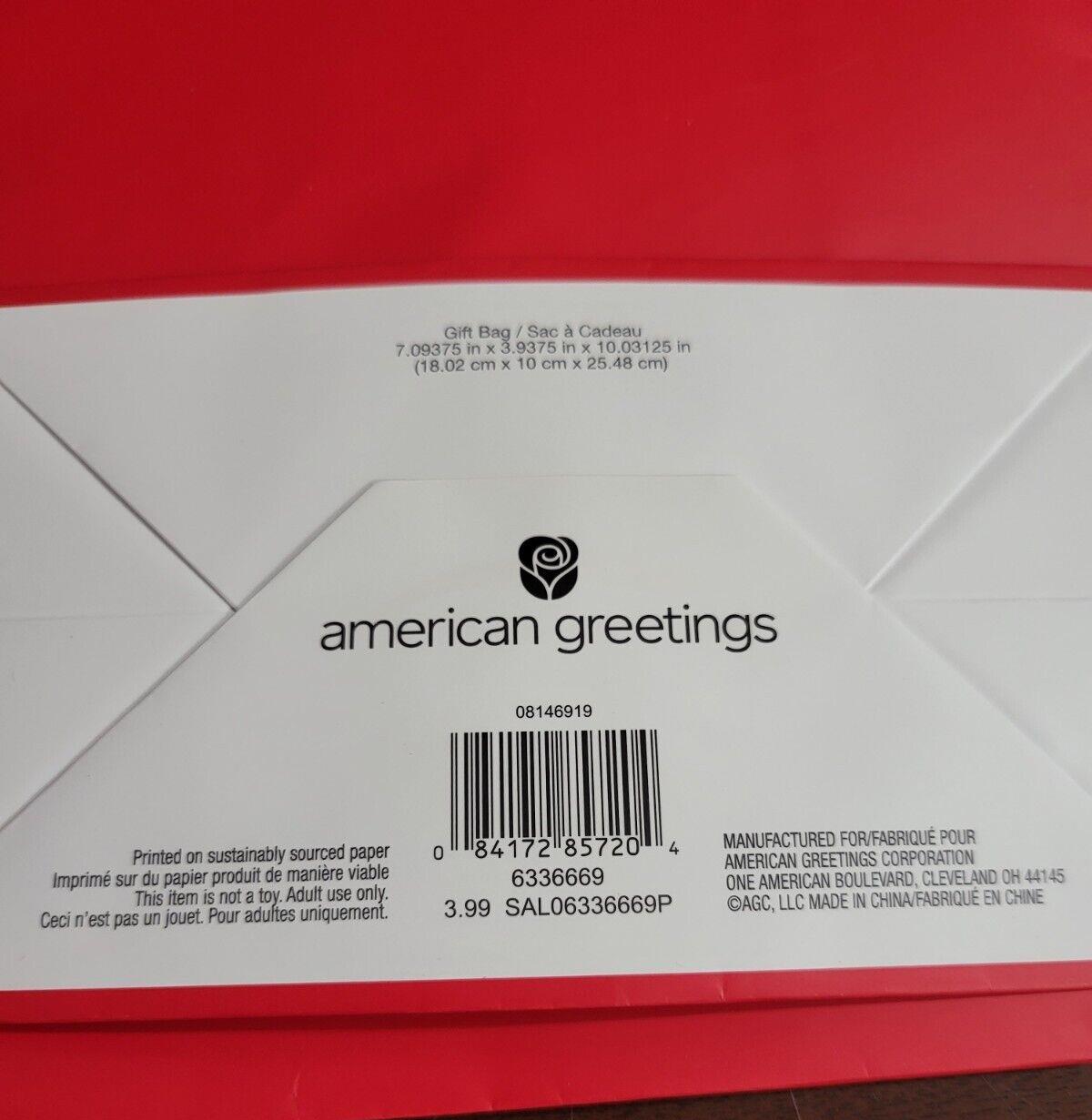 5 American Greetings Gift Bags RED with Ribbon Handles ~7 x 4 x 10"