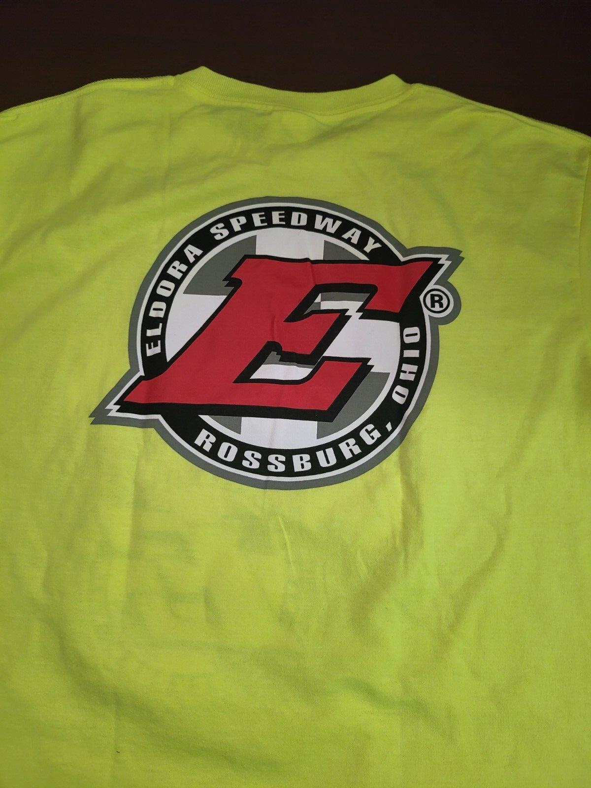Mens Racing  I GOT DIRTY at ELDORA SPEEDWAY  Large Hi-Vis Yellow Gildan sh 19"
