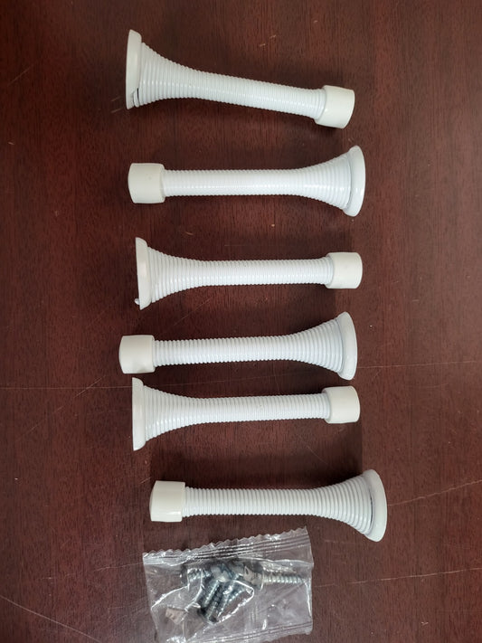6 Spring Door Stops  White 3.25" Rubber Tip incl Hardware Kovosch