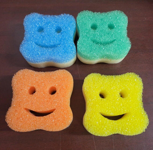 4 Scrub Face Scrubber Sponge Dish & Cleaning Tool ~4 x 2" ea Kitchen Bath Garage