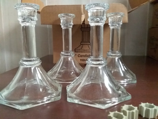 4 - 6" Candleholders Crystal Clear 1184-BD NOS NIOB Home Interiors