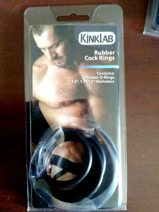 KinkLab Rubber Cock Rings 3 sizes per package   1.5" / 1.75" / 2"  NIB Sealed