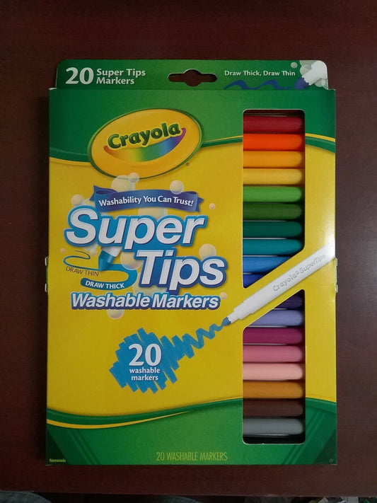 Crayola Super Tips Washable Markers 20 Count Draw Thin or Thick Lines NIB