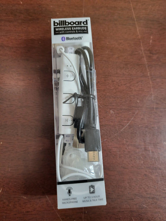Billboard Wireless Earbuds with Control & Microphone WHITE Bluetooth