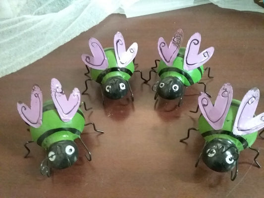 4 Lady Bugs Garden Décor 2.5 x 3.5 x 3.5" Green & Purple   Craft Toy NWOT