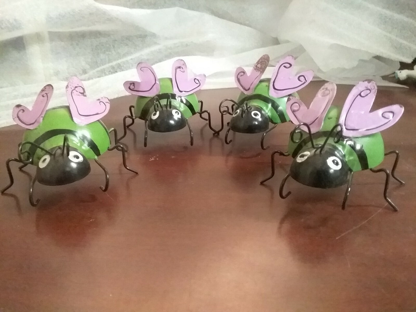 4 Lady Bugs Garden Décor 2.5 x 3.5 x 3.5" Green & Purple   Craft Toy NWOT