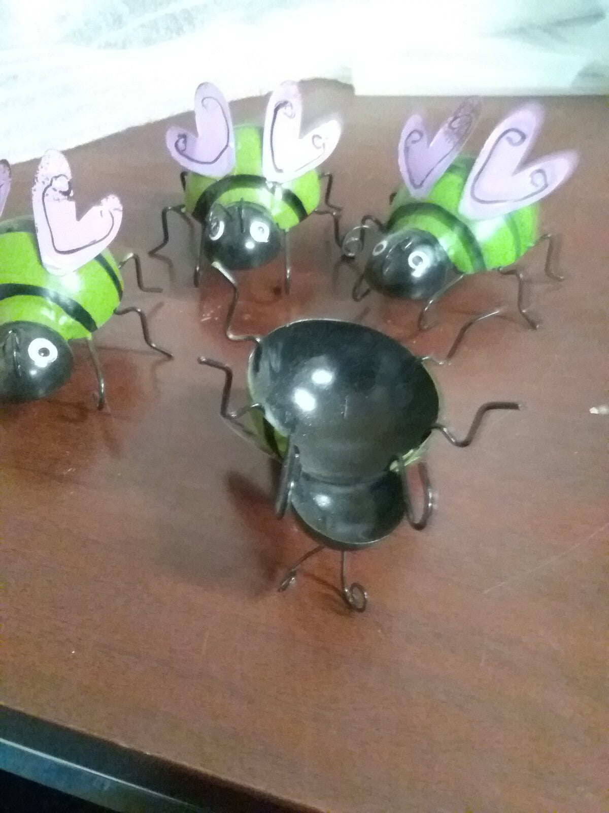 4 Lady Bugs Garden Décor 2.5 x 3.5 x 3.5" Green & Purple   Craft Toy NWOT