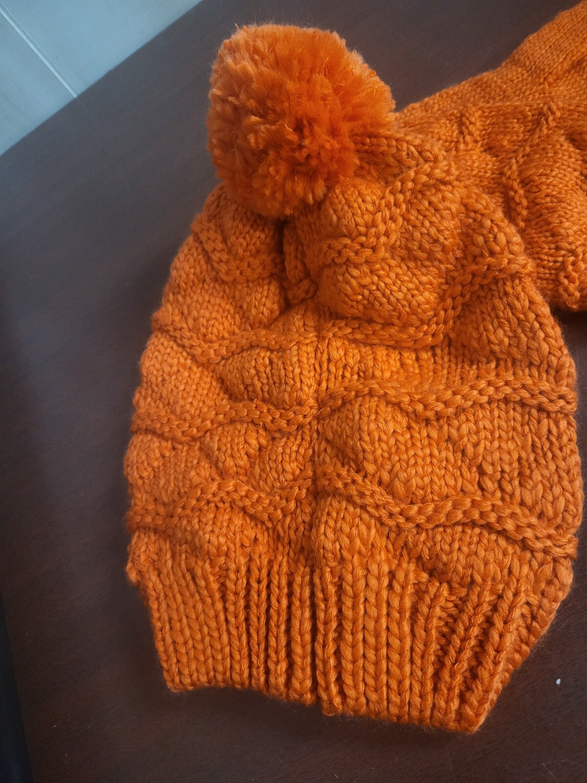 Beanie Hat Cap & Mittens Set for Adults Orange Cute & Fun & Warm