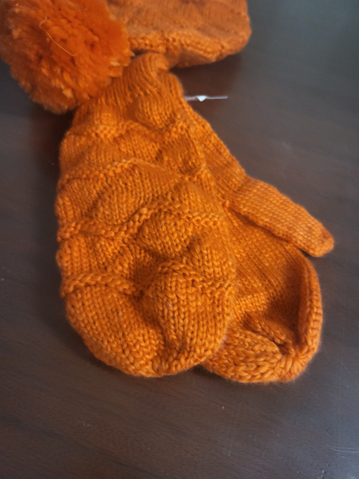 Beanie Hat Cap & Mittens Set for Adults Orange Cute & Fun & Warm
