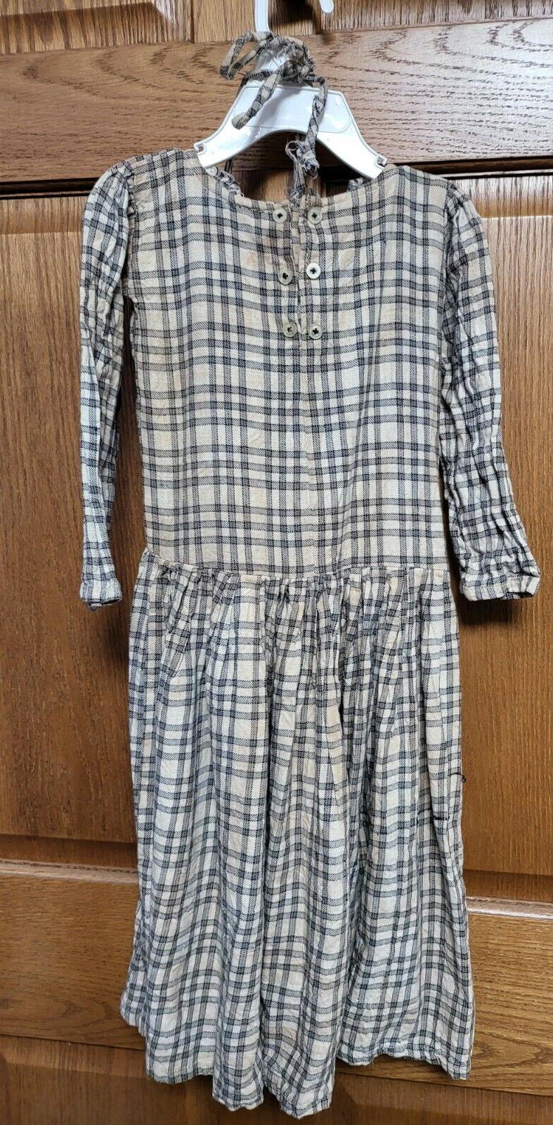 Vintage Style  Craft Doll Dress & Bonnet  27"L 10" waist 9" Shoulders Blue Plaid