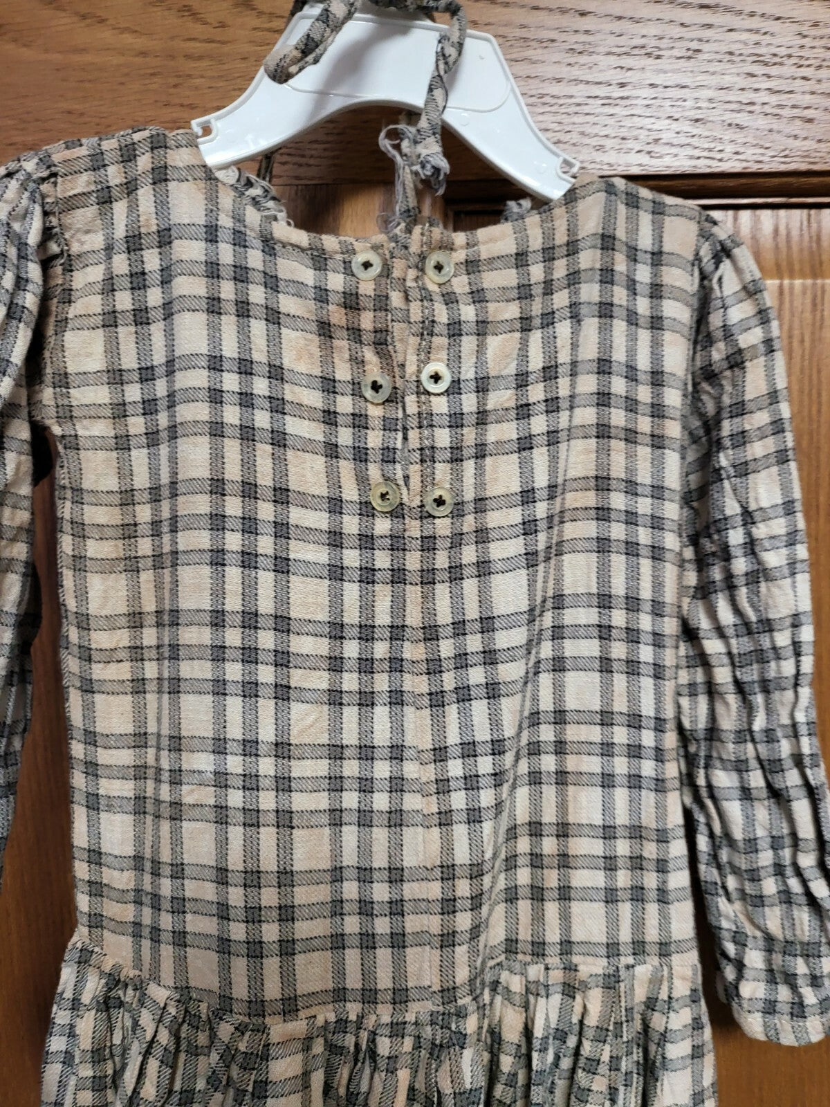 Vintage Style  Craft Doll Dress & Bonnet  27"L 10" waist 9" Shoulders Blue Plaid