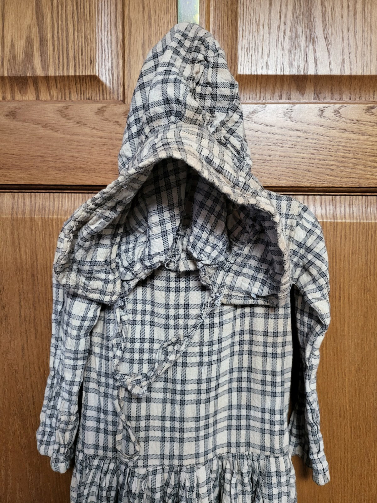 Vintage Style  Craft Doll Dress & Bonnet  27"L 10" waist 9" Shoulders Blue Plaid