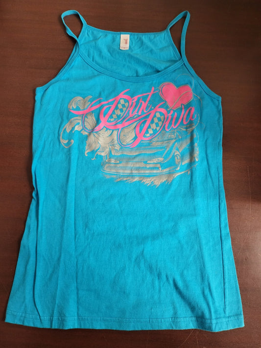 Ladies Tank Top DIRT DIVA  Light Blue MEDIUM Ch 15.5"  L24" Anvil