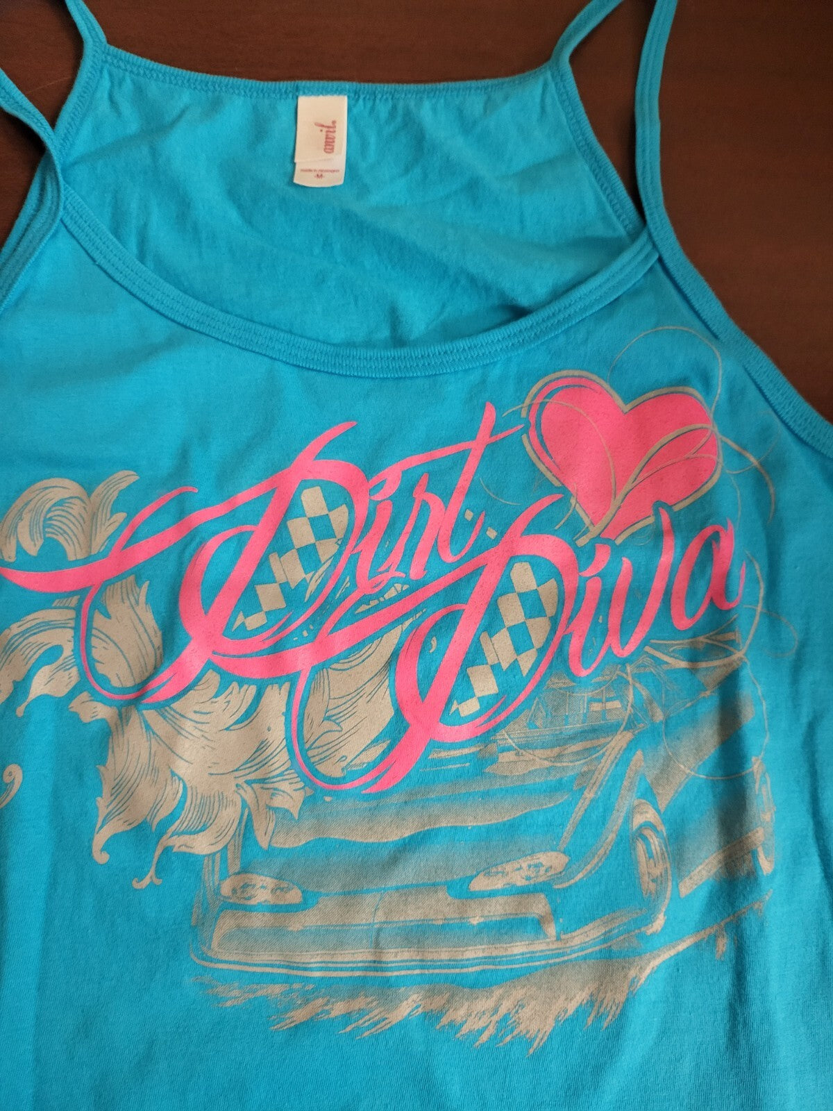 Ladies Tank Top DIRT DIVA  Light Blue MEDIUM Ch 15.5"  L24" Anvil