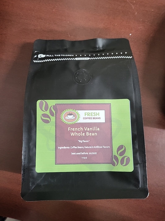 11oz Coffee Beans French Vanilla   Fresh Sealed in Reclosable Bag