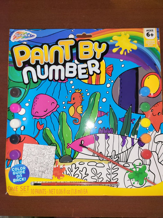 Paint By Number Kit Sea Life Fish  1 Canvas 10 Paints & Brush Age 6+