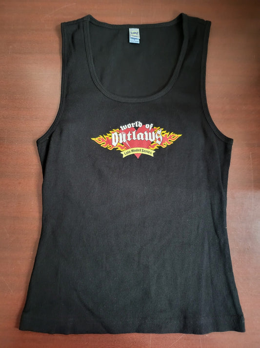 Ladies Tank Top WORLD OF OUTLAWS Black Ribbed size 2 Ch 14"  23" Kavio!