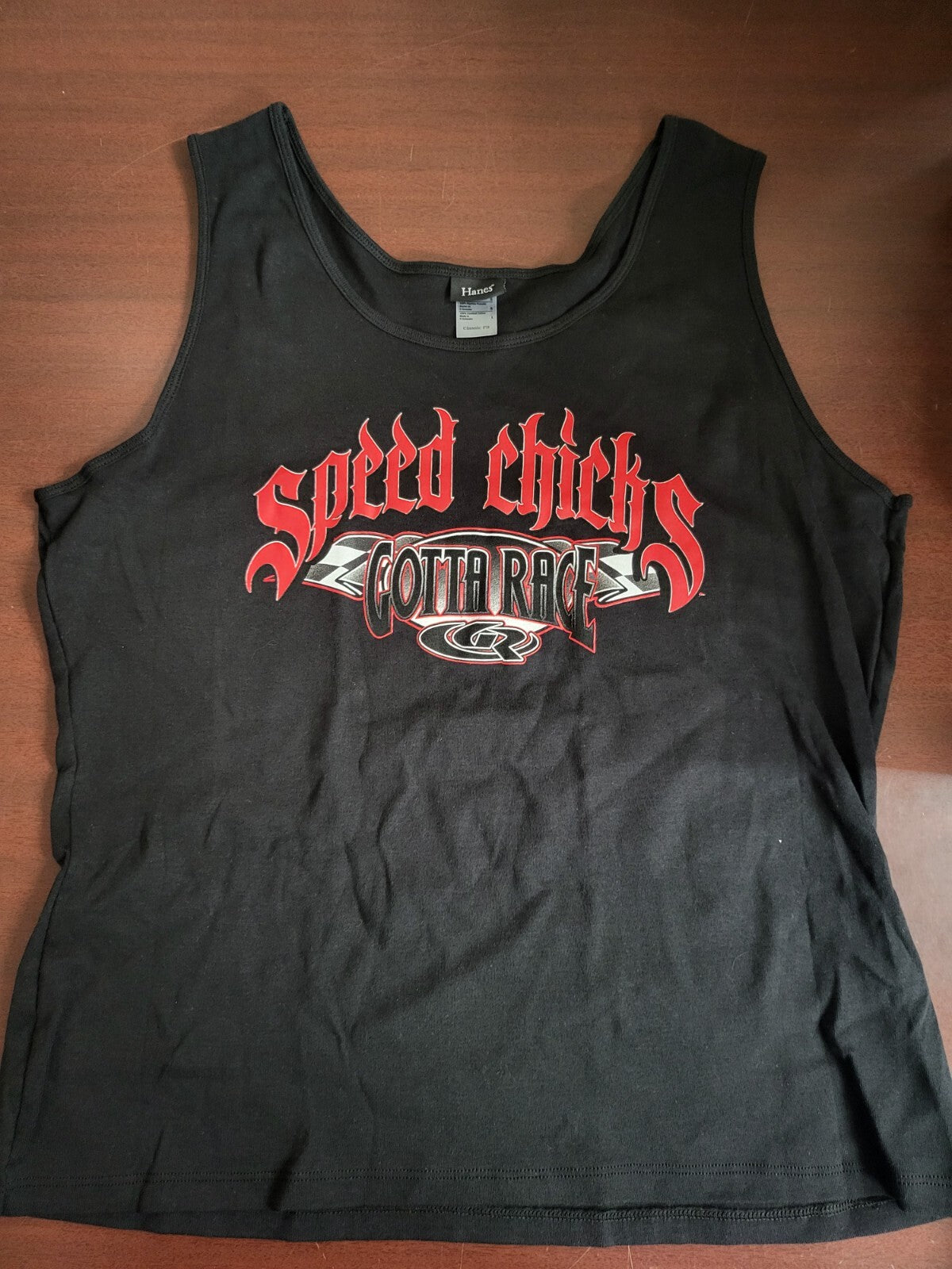 Ladies Tank Top SPEED CHICS GOTTA RACE Black 2XL Ch 22"  L21" Hanes