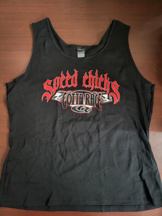 Ladies Tank Top SPEED CHICS GOTTA RACE Black 2XL Ch 22"  L21" Hanes