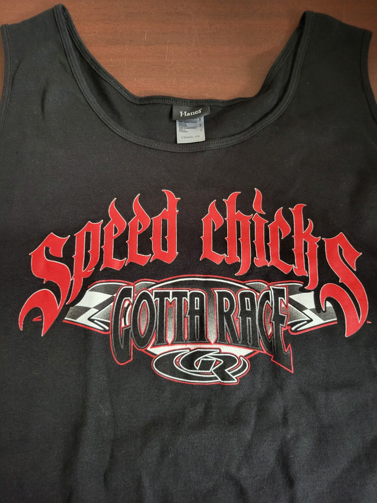 Ladies Tank Top SPEED CHICS GOTTA RACE Black 2XL Ch 22"  L21" Hanes