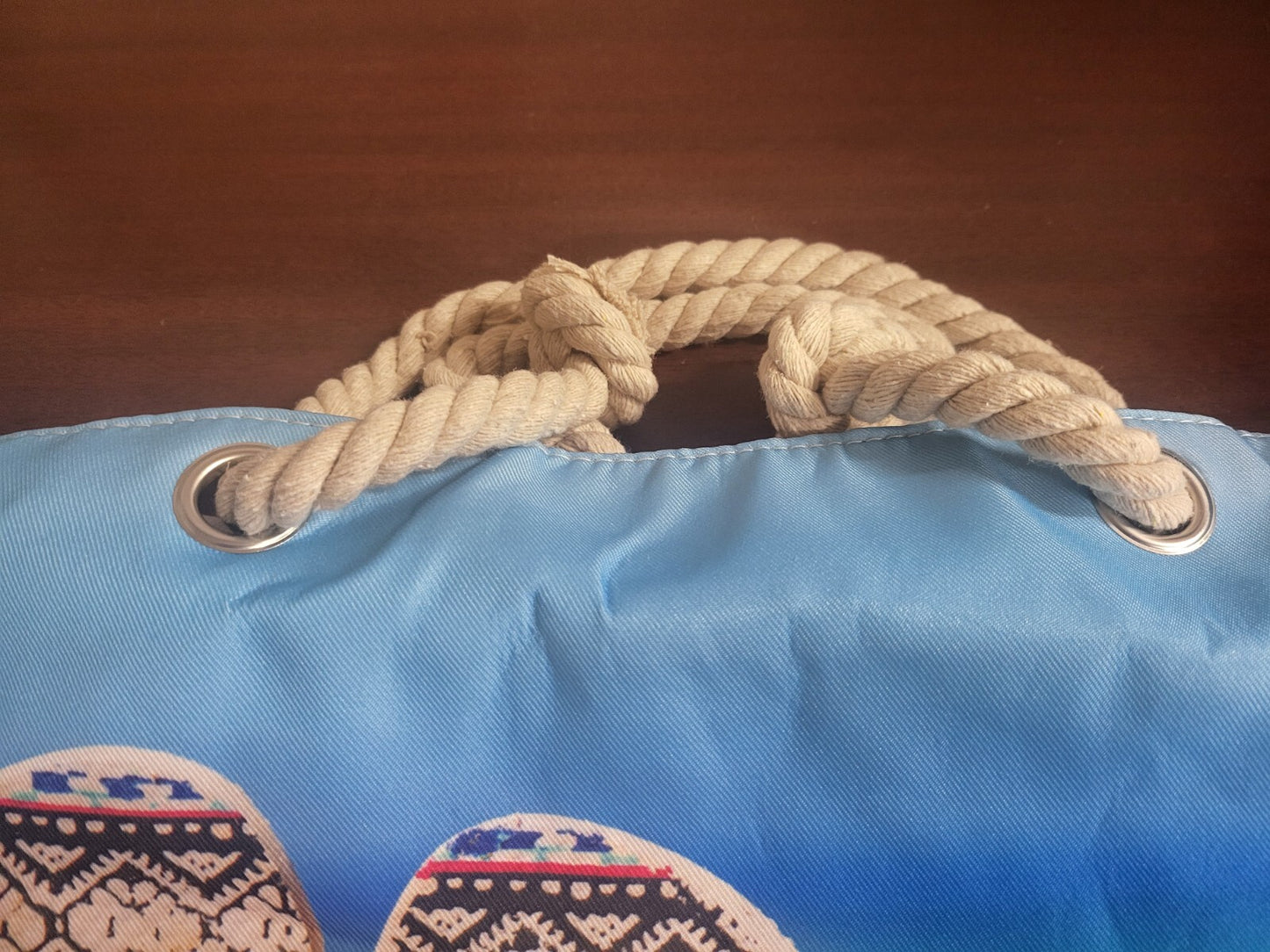 Beach Bag Tote Summer Theme 18 x 13 x 5" Heavy Rope Straps 9" Drop Metal Grommet