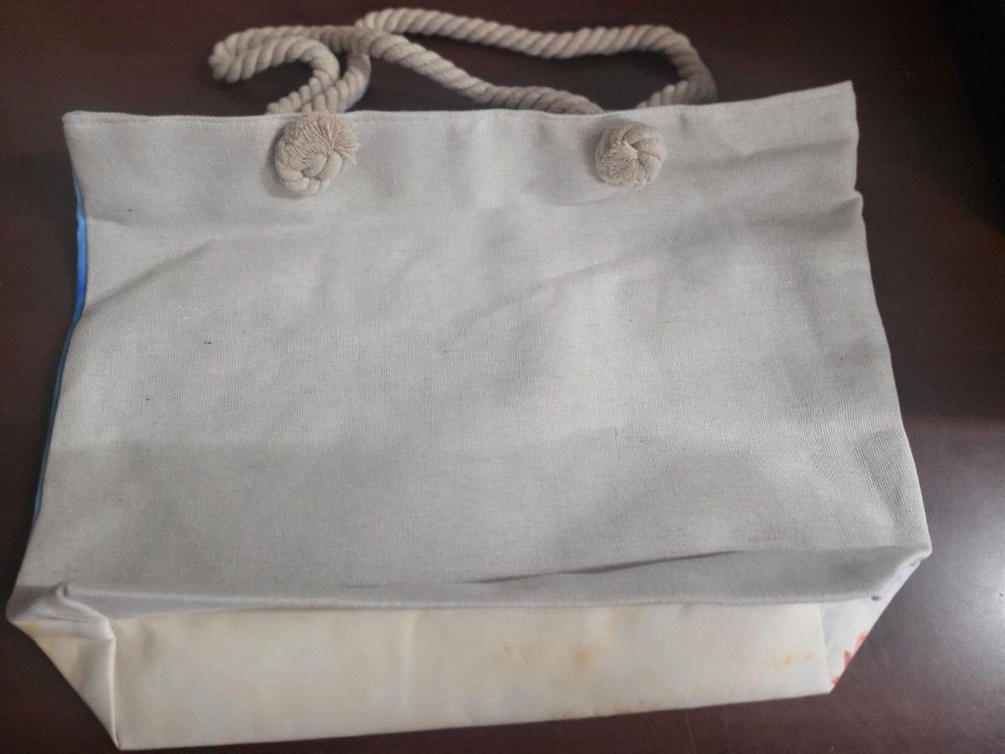 Beach Bag Tote Summer Theme 18 x 13 x 5" Heavy Rope Straps 9" Drop Metal Grommet